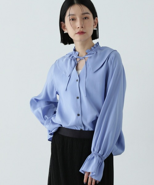 N.（N. Natural Beauty Basic）（エヌエヌナチュラルビューティーベーシック）の「ラッフルカラーリボンブラウス（シャツ/ブラウス・レディース・イエロー/オフホワイト/ブルー・MEDIUM）」の3枚目の写真