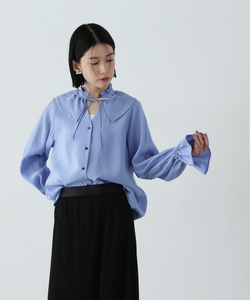 N.（N. Natural Beauty Basic）（エヌエヌナチュラルビューティーベーシック）の「ラッフルカラーリボンブラウス（シャツ/ブラウス・レディース・イエロー/オフホワイト/ブルー・MEDIUM）」の13枚目の写真