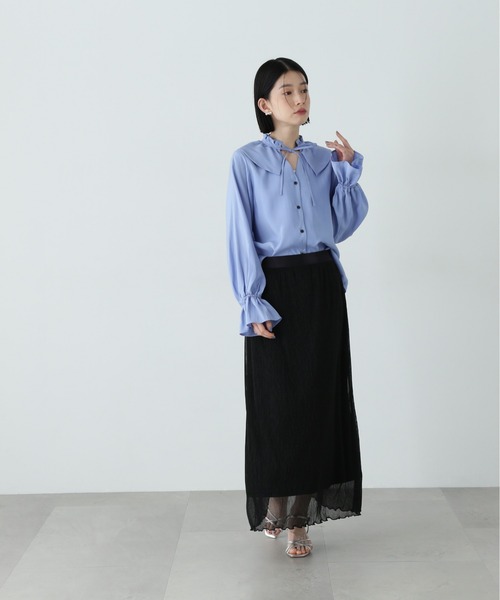 N.（N. Natural Beauty Basic）（エヌエヌナチュラルビューティーベーシック）の「ラッフルカラーリボンブラウス（シャツ/ブラウス・レディース・イエロー/オフホワイト/ブルー・MEDIUM）」の14枚目の写真