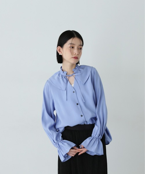 N.（N. Natural Beauty Basic）（エヌエヌナチュラルビューティーベーシック）の「ラッフルカラーリボンブラウス（シャツ/ブラウス・レディース・イエロー/オフホワイト/ブルー・MEDIUM）」の15枚目の写真