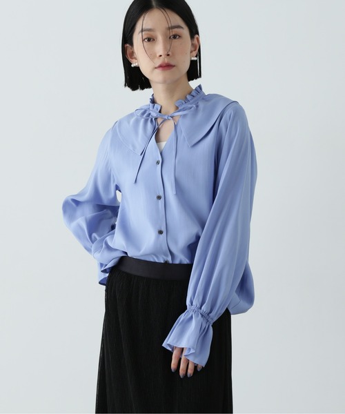 N.（N. Natural Beauty Basic）（エヌエヌナチュラルビューティーベーシック）の「ラッフルカラーリボンブラウス（シャツ/ブラウス・レディース・イエロー/オフホワイト/ブルー・MEDIUM）」の16枚目の写真