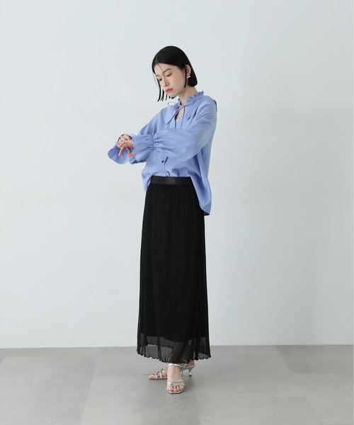 N.（N. Natural Beauty Basic）（エヌエヌナチュラルビューティーベーシック）の「ラッフルカラーリボンブラウス（シャツ/ブラウス・レディース・イエロー/オフホワイト/ブルー・MEDIUM）」の19枚目の写真