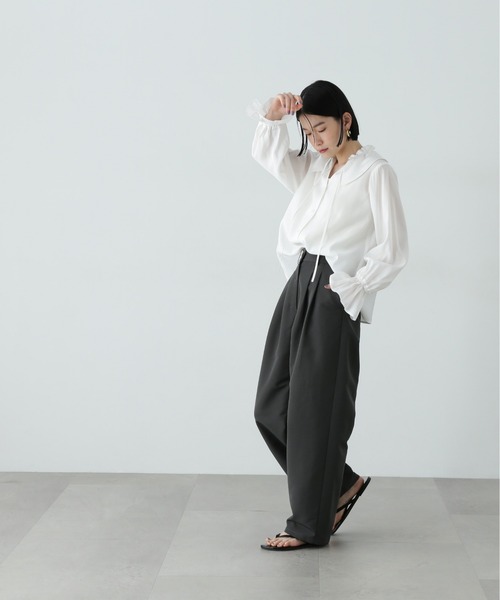 N.（N. Natural Beauty Basic）（エヌエヌナチュラルビューティーベーシック）の「ラッフルカラーリボンブラウス（シャツ/ブラウス・レディース・イエロー/オフホワイト/ブルー・MEDIUM）」の8枚目の写真