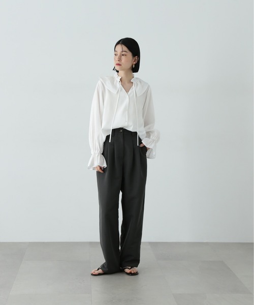 N.（N. Natural Beauty Basic）（エヌエヌナチュラルビューティーベーシック）の「ラッフルカラーリボンブラウス（シャツ/ブラウス・レディース・イエロー/オフホワイト/ブルー・MEDIUM）」の9枚目の写真