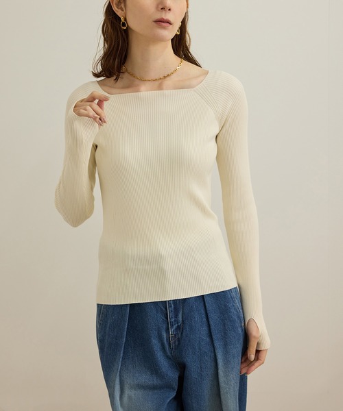 ROPE'（ロペ）の「【洗える】ワイドリブスクエアネックニット（ニット/セーター・レディース・ブラック/ホワイト・FREE）」の9枚目の写真