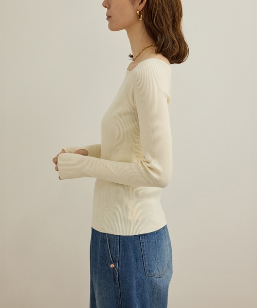 ROPE'（ロペ）の「【洗える】ワイドリブスクエアネックニット（ニット/セーター・レディース・ブラック/ホワイト・FREE）」の8枚目の写真