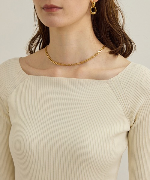 ROPE'（ロペ）の「【洗える】ワイドリブスクエアネックニット（ニット/セーター・レディース・ブラック/ホワイト・FREE）」の6枚目の写真