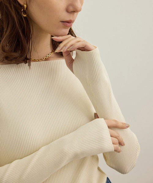 ROPE'（ロペ）の「【洗える】ワイドリブスクエアネックニット（ニット/セーター・レディース・ブラック/ホワイト・FREE）」の4枚目の写真