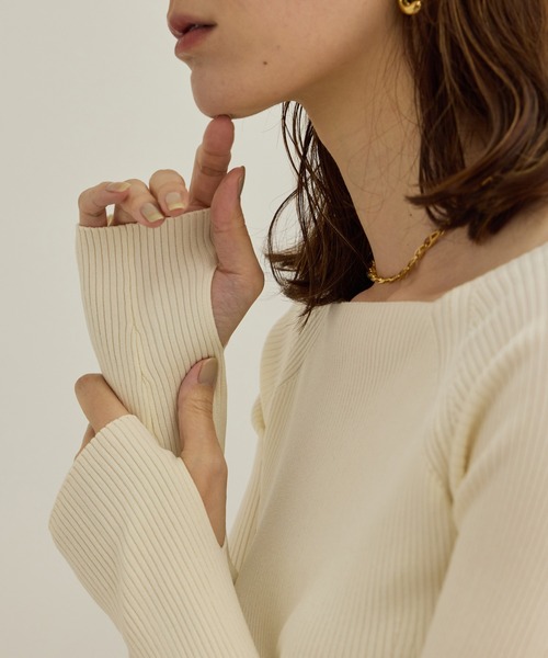 ROPE'（ロペ）の「【洗える】ワイドリブスクエアネックニット（ニット/セーター・レディース・ブラック/ホワイト・FREE）」の3枚目の写真