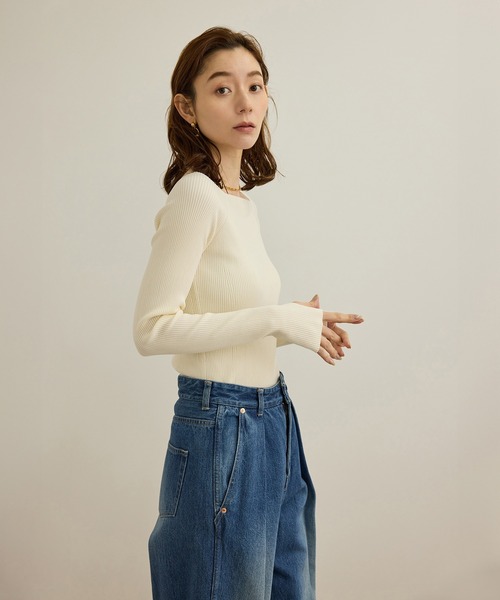 ROPE'（ロペ）の「【洗える】ワイドリブスクエアネックニット（ニット/セーター・レディース・ブラック/ホワイト・FREE）」の16枚目の写真