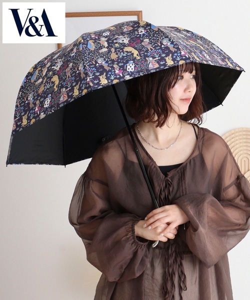 V＆A☆不思議の国のアリス☆晴雨兼用折りたたみ傘グリーン新品 FUNALIVE 折りたたみ傘 V＆A晴雨兼用一級遮光アリス柄深張り2段