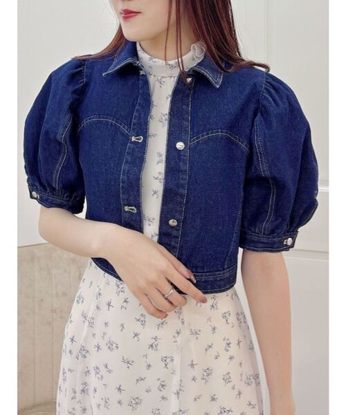 MERCURYDUO（マーキュリーデュオ）の「パフスリーブデニムジャケット（デニムジャケット・レディース・インディゴブルー/オフホワイト・MEDIUM/SMALL）」の19枚目の写真