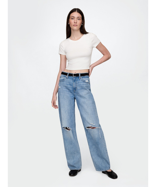 GAP(ギャップ)の「モダン クロップドTシャツ(Tシャツ/カットソー・レディース・オフホワイト/ブラック・XXS/XL/L/M/S/XS)」の3枚目の写真