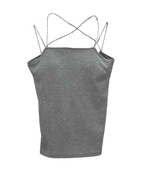 Reurie'（レウリィ）の「バッククロスキャミソール / カップ付き ノースリーブ インナー シンプル 重ね着 レイヤード ラメ（キャミソール・レディース・グレー/ブラック系その他/ブラック/ホワイト・FREE）」の5枚目の写真