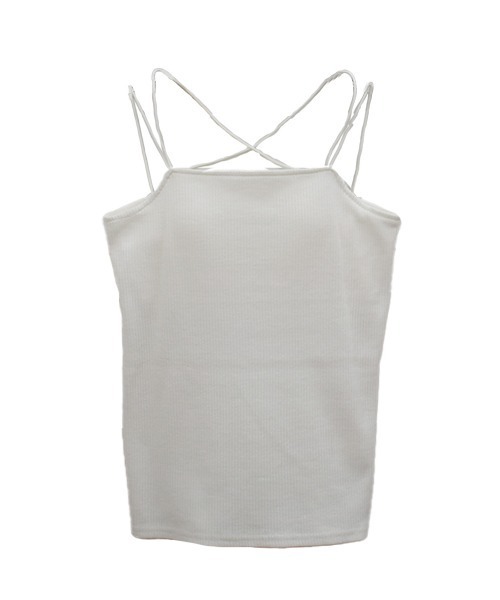 Reurie'（レウリィ）の「バッククロスキャミソール / カップ付き ノースリーブ インナー シンプル 重ね着 レイヤード ラメ（キャミソール・レディース・グレー/ブラック系その他/ブラック/ホワイト・FREE）」の6枚目の写真