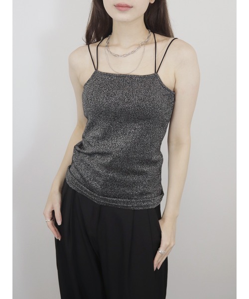 Reurie'（レウリィ）の「バッククロスキャミソール / カップ付き ノースリーブ インナー シンプル 重ね着 レイヤード ラメ（キャミソール・レディース・グレー/ブラック系その他/ブラック/ホワイト・FREE）」の10枚目の写真