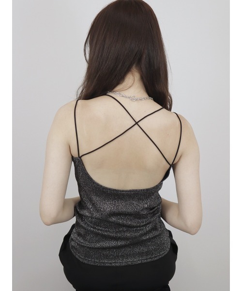 Reurie'（レウリィ）の「バッククロスキャミソール / カップ付き ノースリーブ インナー シンプル 重ね着 レイヤード ラメ（キャミソール・レディース・グレー/ブラック系その他/ブラック/ホワイト・FREE）」の21枚目の写真