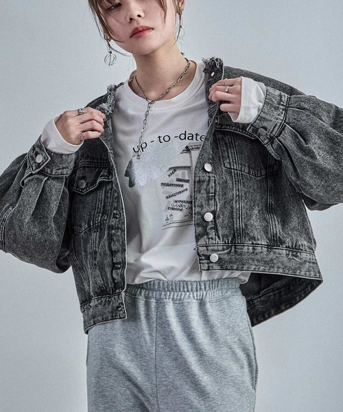 Fashion Letter（ファッションレター）の「ノーカラー オーバーサイズデニムジャケット（デニムジャケット・レディース・ネイビー/ブルー/ブラック・M）」の2枚目の写真