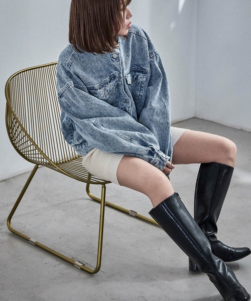 Fashion Letter（ファッションレター）の「ノーカラー オーバーサイズデニムジャケット（デニムジャケット・レディース・ネイビー/ブルー/ブラック・M）」の5枚目の写真