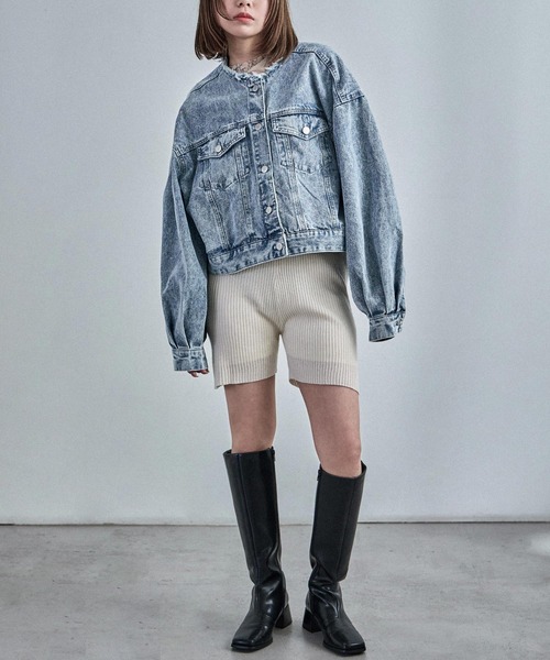 Fashion Letter（ファッションレター）の「ノーカラー オーバーサイズデニムジャケット（デニムジャケット・レディース・ネイビー/ブルー/ブラック・M）」の8枚目の写真