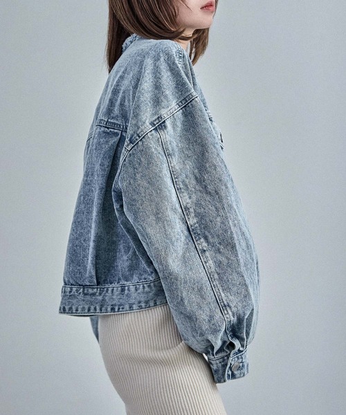 Fashion Letter（ファッションレター）の「ノーカラー オーバーサイズデニムジャケット（デニムジャケット・レディース・ネイビー/ブルー/ブラック・M）」の11枚目の写真