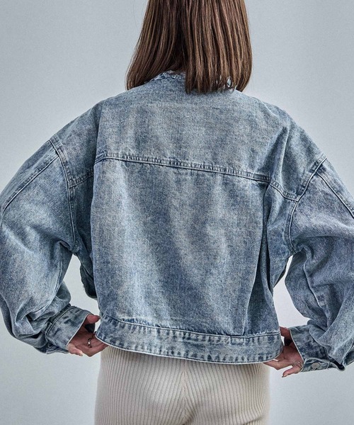 Fashion Letter（ファッションレター）の「ノーカラー オーバーサイズデニムジャケット（デニムジャケット・レディース・ネイビー/ブルー/ブラック・M）」の13枚目の写真
