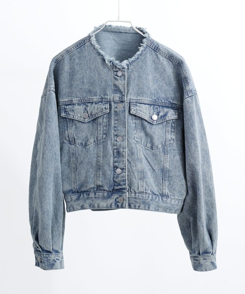 Fashion Letter（ファッションレター）の「ノーカラー オーバーサイズデニムジャケット（デニムジャケット・レディース・ネイビー/ブルー/ブラック・M）」の14枚目の写真