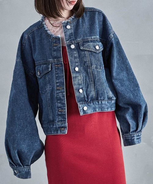 Fashion Letter（ファッションレター）の「ノーカラー オーバーサイズデニムジャケット（デニムジャケット・レディース・ネイビー/ブルー/ブラック・M）」の15枚目の写真