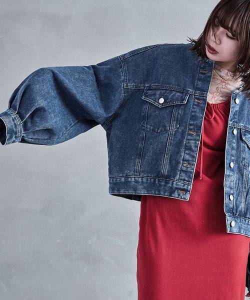 Fashion Letter（ファッションレター）の「ノーカラー オーバーサイズデニムジャケット（デニムジャケット・レディース・ネイビー/ブルー/ブラック・M）」の17枚目の写真