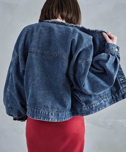Fashion Letter（ファッションレター）の「ノーカラー オーバーサイズデニムジャケット（デニムジャケット・レディース・ネイビー/ブルー/ブラック・M）」の21枚目の写真