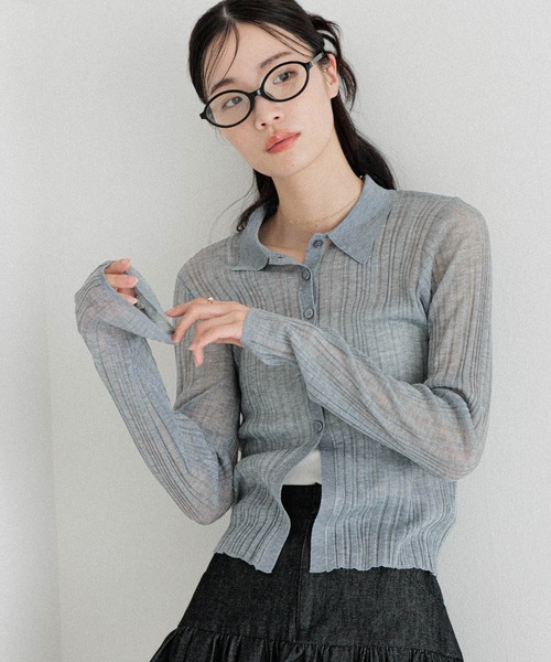 Heather(ヘザー)の「シアーポロカーディガン 327080(カーディガン/ボレロ・レディース・ブラック/アイボリー/レッド/グレー・FREE)」の3枚目の写真