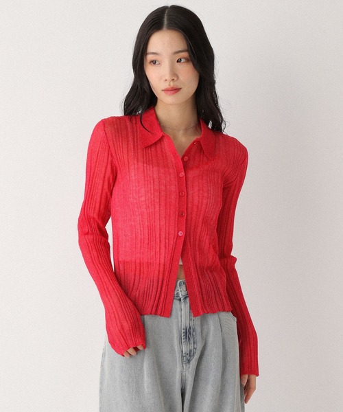 Heather(ヘザー)の「シアーポロカーディガン 327080(カーディガン/ボレロ・レディース・ブラック/アイボリー/レッド/グレー・FREE)」の4枚目の写真