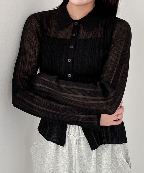 Heather(ヘザー)の「シアーポロカーディガン 327080(カーディガン/ボレロ・レディース・ブラック/アイボリー/レッド/グレー・FREE)」の13枚目の写真