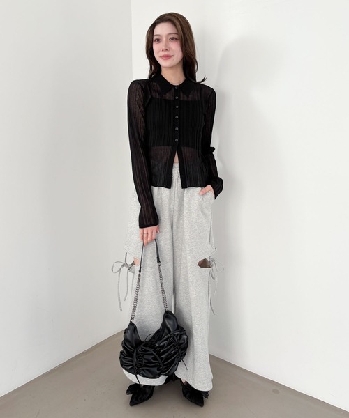 Heather(ヘザー)の「シアーポロカーディガン 327080(カーディガン/ボレロ・レディース・ブラック/アイボリー/レッド/グレー・FREE)」の15枚目の写真