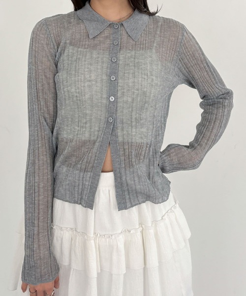 Heather(ヘザー)の「シアーポロカーディガン 327080(カーディガン/ボレロ・レディース・ブラック/アイボリー/レッド/グレー・FREE)」の17枚目の写真