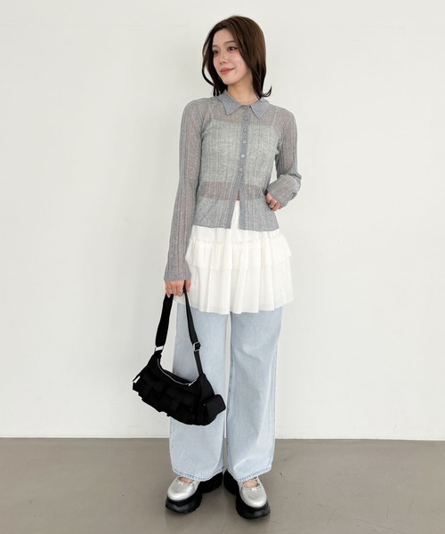 Heather(ヘザー)の「シアーポロカーディガン 327080(カーディガン/ボレロ・レディース・ブラック/アイボリー/レッド/グレー・FREE)」の20枚目の写真