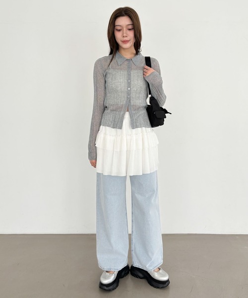 Heather(ヘザー)の「シアーポロカーディガン 327080(カーディガン/ボレロ・レディース・ブラック/アイボリー/レッド/グレー・FREE)」の21枚目の写真