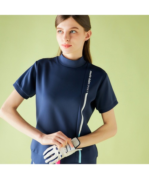 marie claire(マリ・クレール)の「marie claire GOLF/マリクレール ゴルフ ゴルフウェア 接触冷感 UVカット 軽量 ダンボールニット モックネック 半袖 シャツ Tシャツ(Tシャツ/カットソー・レディース・ホワイト/ネイビー・L/M/LL)」の1枚目の写真