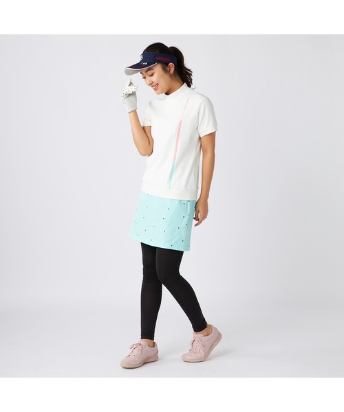 marie claire(マリ・クレール)の「marie claire GOLF/マリクレール ゴルフ ゴルフウェア 接触冷感 UVカット 軽量 ダンボールニット モックネック 半袖 シャツ Tシャツ(Tシャツ/カットソー・レディース・ホワイト/ネイビー・L/M/LL)」の6枚目の写真