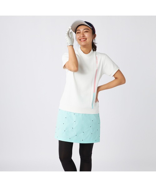 marie claire(マリ・クレール)の「marie claire GOLF/マリクレール ゴルフ ゴルフウェア 接触冷感 UVカット 軽量 ダンボールニット モックネック 半袖 シャツ Tシャツ(Tシャツ/カットソー・レディース・ホワイト/ネイビー・L/M/LL)」の5枚目の写真