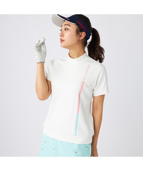 marie claire(マリ・クレール)の「marie claire GOLF/マリクレール ゴルフ ゴルフウェア 接触冷感 UVカット 軽量 ダンボールニット モックネック 半袖 シャツ Tシャツ(Tシャツ/カットソー・レディース・ホワイト/ネイビー・L/M/LL)」の3枚目の写真