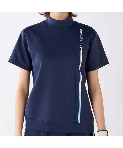marie claire(マリ・クレール)の「marie claire GOLF/マリクレール ゴルフ ゴルフウェア 接触冷感 UVカット 軽量 ダンボールニット モックネック 半袖 シャツ Tシャツ(Tシャツ/カットソー・レディース・ホワイト/ネイビー・L/M/LL)」の15枚目の写真