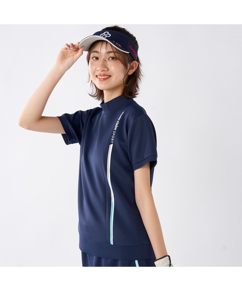 marie claire(マリ・クレール)の「marie claire GOLF/マリクレール ゴルフ ゴルフウェア 接触冷感 UVカット 軽量 ダンボールニット モックネック 半袖 シャツ Tシャツ(Tシャツ/カットソー・レディース・ホワイト/ネイビー・L/M/LL)」の11枚目の写真