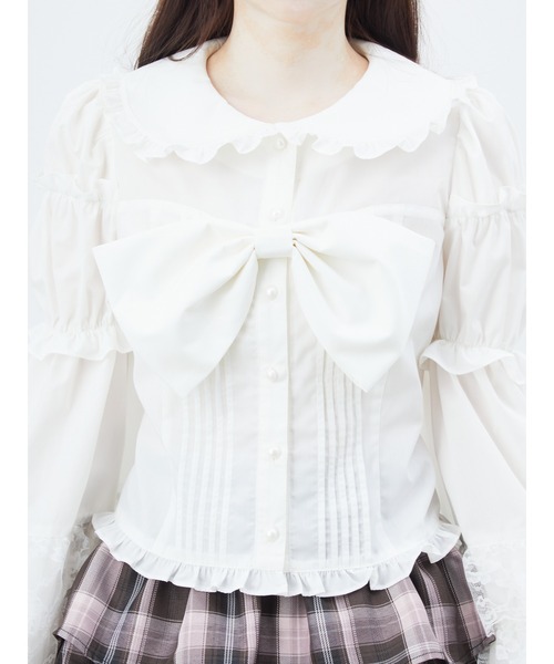 Ank Rouge（アンクルージュ）の「BIGリボン姫袖ブラウス（シャツ/ブラウス・レディース・ホワイト/ブルー/ブラック・M）」の10枚目の写真