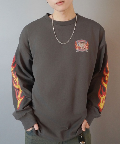 SPINNS（スピンズ）の「ヴィンテージライク袖ロゴ長袖ロンT/ファイヤー（Tシャツ/カットソー・メンズ・スミクロ/ブラック・ONESIZE）」の10枚目の写真