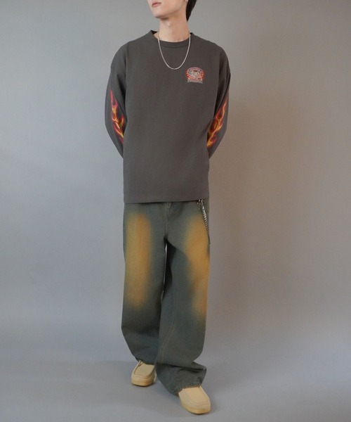 SPINNS（スピンズ）の「ヴィンテージライク袖ロゴ長袖ロンT/ファイヤー（Tシャツ/カットソー・メンズ・スミクロ/ブラック・ONESIZE）」の14枚目の写真