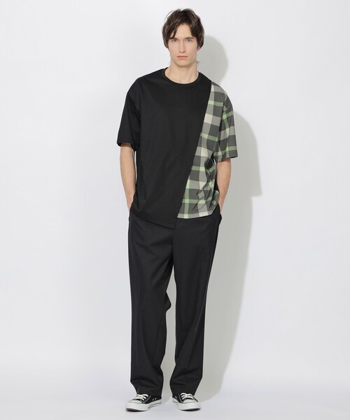 セール】【一部WEB限定カラー】アシンメトリーチェックレイヤーT