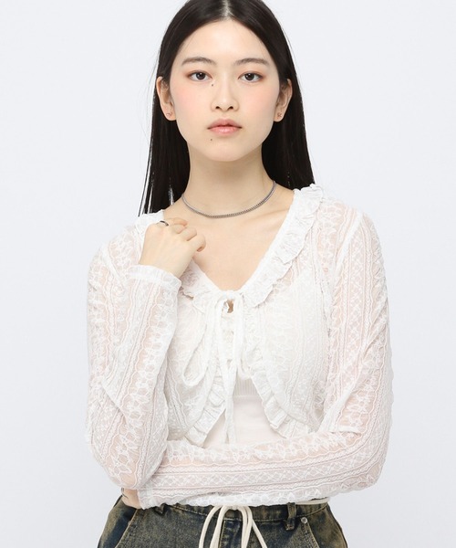 3.3 Field Trip (3.3フィールドトリップ)の「3.3Field Trip/フリルレースカーディガン(カーディガン/ボレロ・レディース・ホワイト/ブラウン・FREE)」の2枚目の写真
