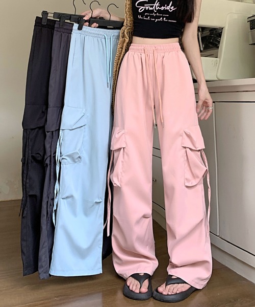 2ly2(トゥーリートゥー)の「ルーズフィット♪カジュアルハイウエストストリートカーゴパンツ(その他パンツ・レディース・ブルー/ピンク/ブラック/ダークグレー・FREE)」の6枚目の写真