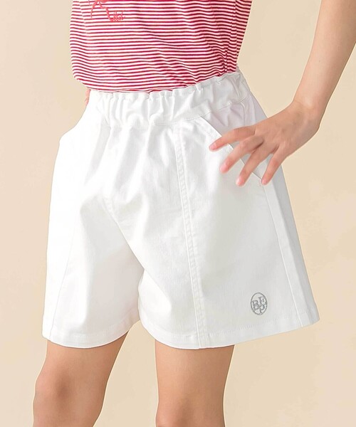 BeBe Petits Pois Vert（ベベプチポワヴェール）の「センター切り替えワンポイント刺しゅうデニムキュロットパンツ(95~160cm)（デニムパンツ・キッズ・ネイビー/ホワイト・160cm/110cm/120cm/140cm/130cm/100cm/150cm/95cm）」の5枚目の写真